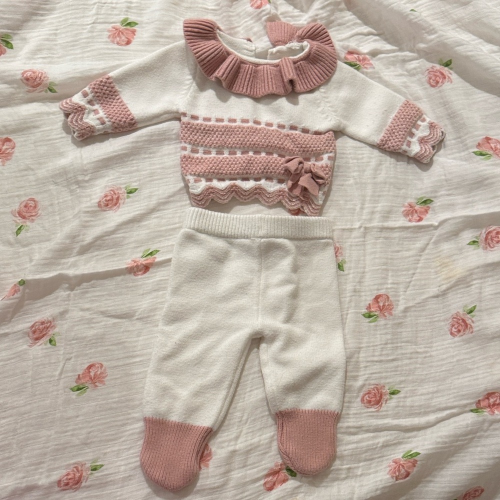 White & Blush Knit Kids Matching Set